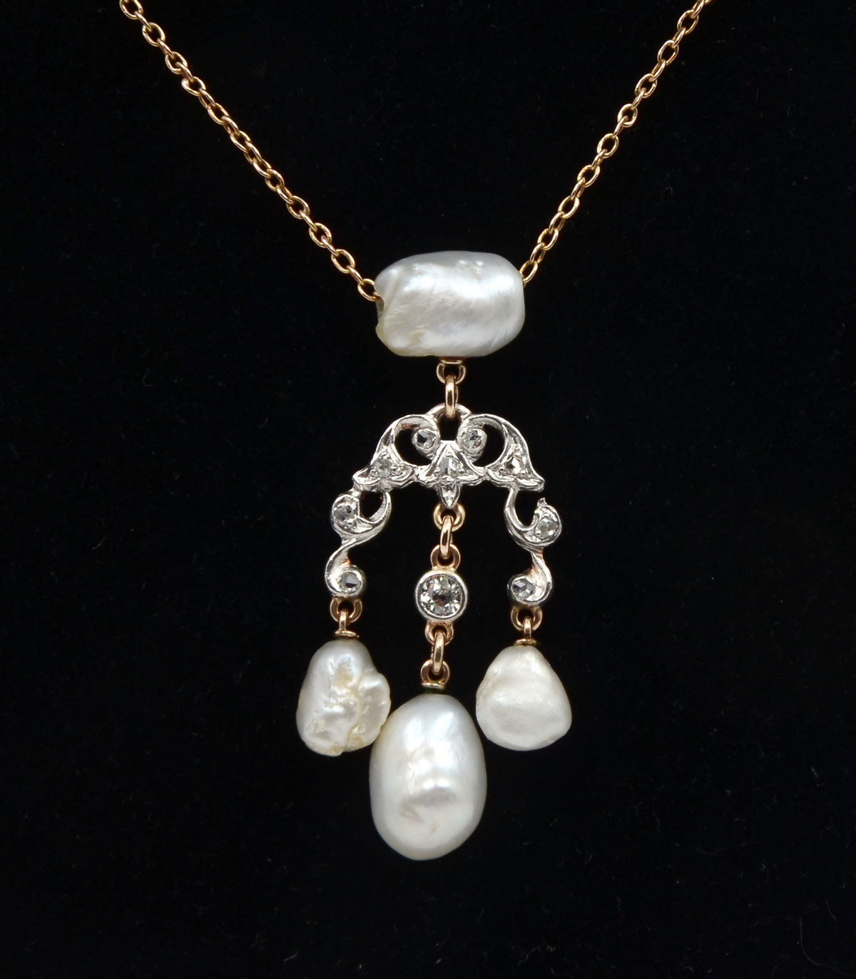 Appraisal: EARLY TH C DROP DIAMOND PEARL PENDANT WITH K CHAIN