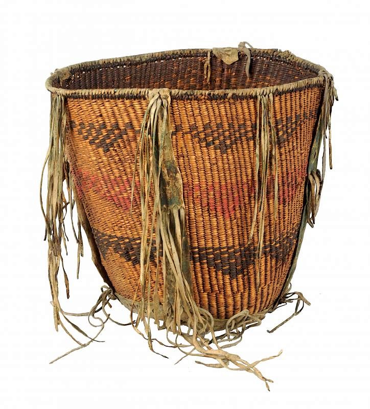 Appraisal: Apache Burden Basket Painted parfleche with fringe Circa early th