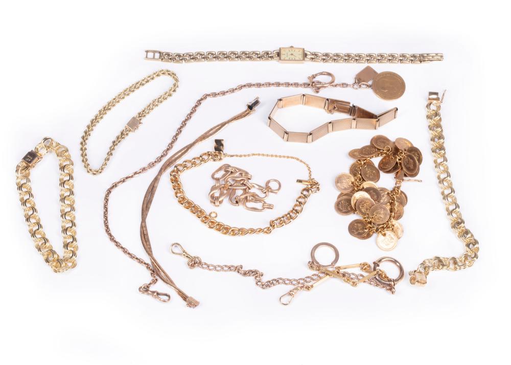 Appraisal: ELEVEN GOLD CHAIN BRACELETSEleven Gold Chain Bracelets incl watch chains