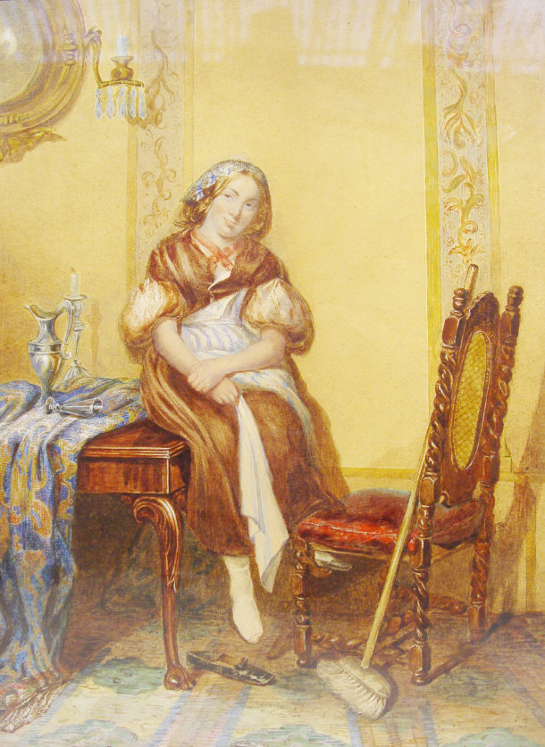 Appraisal: Edwin Hunt - Watercolour of a maid in a cottage