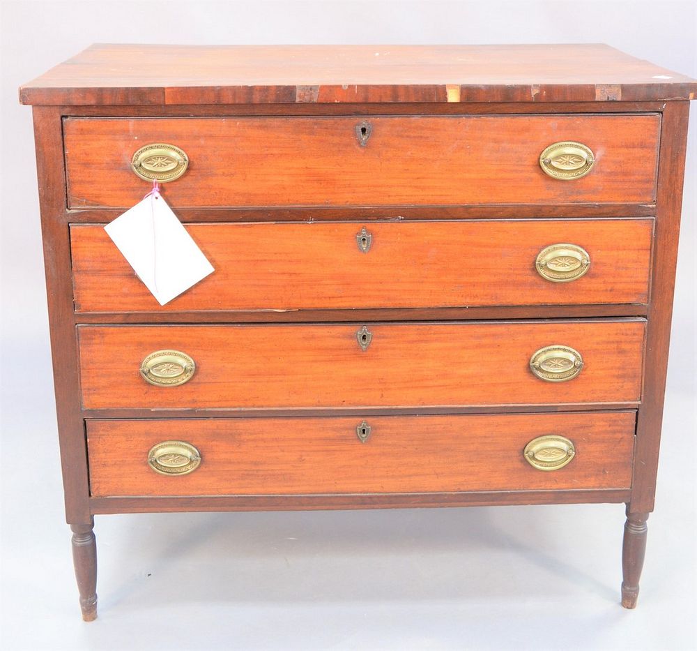 Appraisal: Sheraton mahogany chest four drawers on turned legs c crack