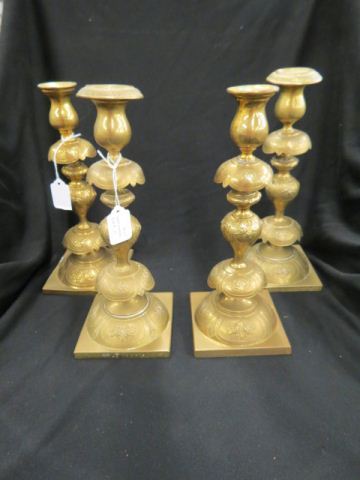 Appraisal: Pair of Polish Brass Candlesticks Sabbath style circa tall