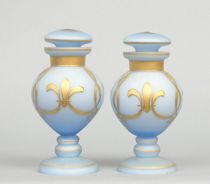 Appraisal: Pair of Glass Dresser Jars with Fleur D'Lys These pretty