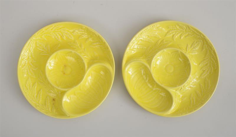 Appraisal: PAIR OF PORTUGUESE YELLOW-GLAZED POTTERY ARTICHOKE PLATES Marked 'Secia Made