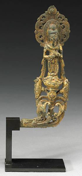 Appraisal: A gilt bronze bodhisattva from a shrine Tang Dynasty The