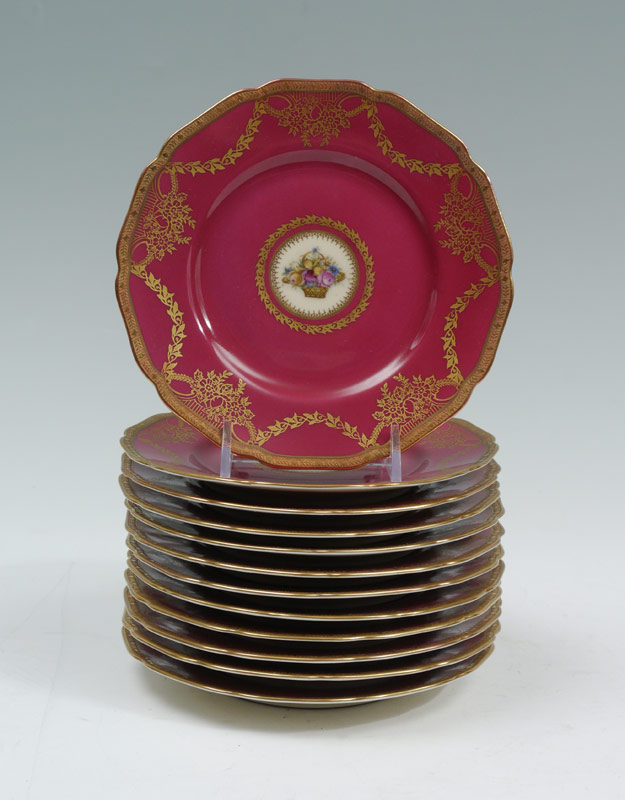 Appraisal: SET OF BLACK KNIGHT CHINA DESSERT PLATES Gold garland centering