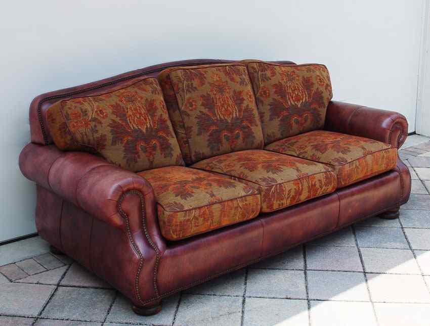 Appraisal: ROBB STUCKY LEATHER SOFA Leather back and sides upholstered cushions