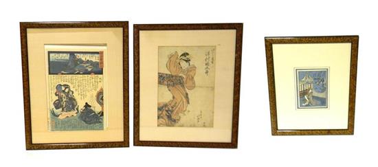 Appraisal: ASIAN Three th C Japanese wood block prints first signed