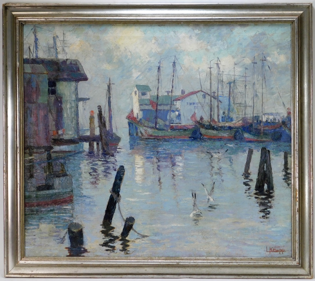 Appraisal: LOUIS KRUPP IMPRESSIONIST SEASCAPE PAINTING Bavaria United States - Harbor