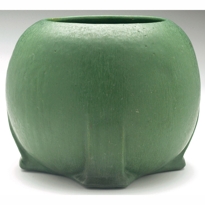 Appraisal: Wheatley jardinier four-footed round shape covered with a mottled green