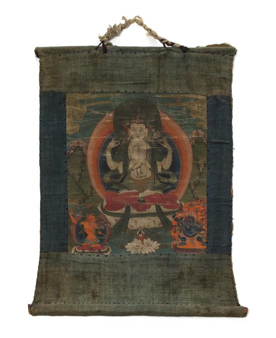 Appraisal: Sale Lot A Tibetan Thangka depicting a central Buddha figure