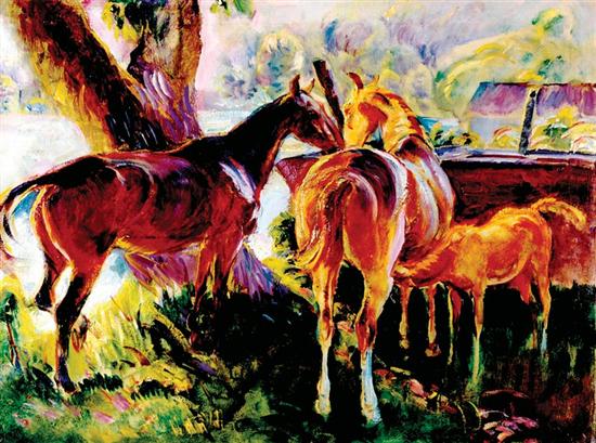 Appraisal: Alfons Purtscher Austrian - FOAL AND MARE oil on canvas