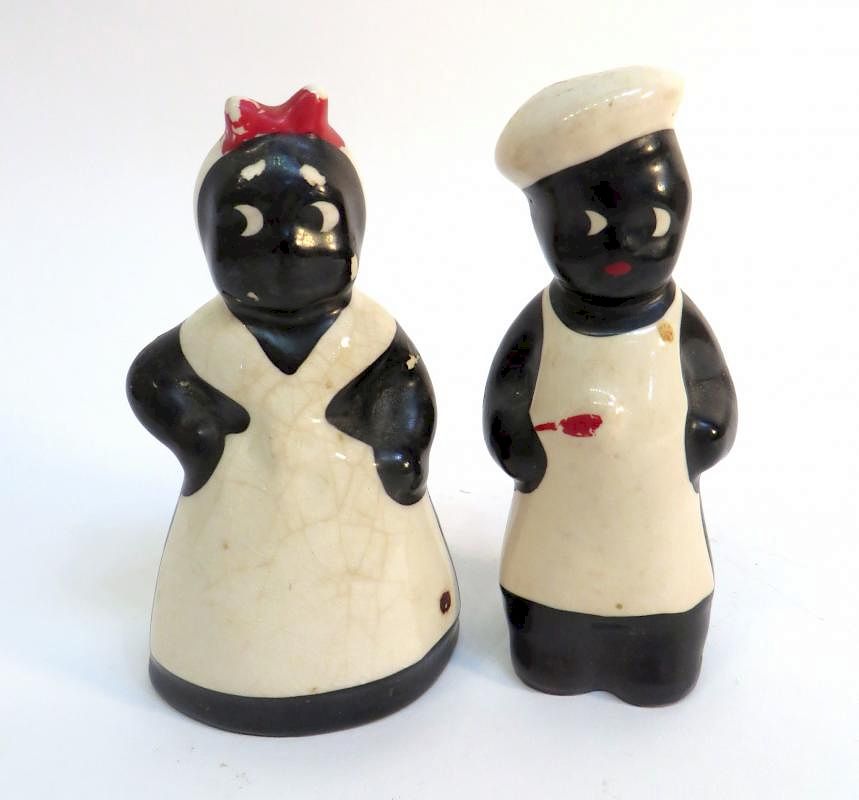 Appraisal: Salt And Pepper Black Folk Art Chef And Server Salt