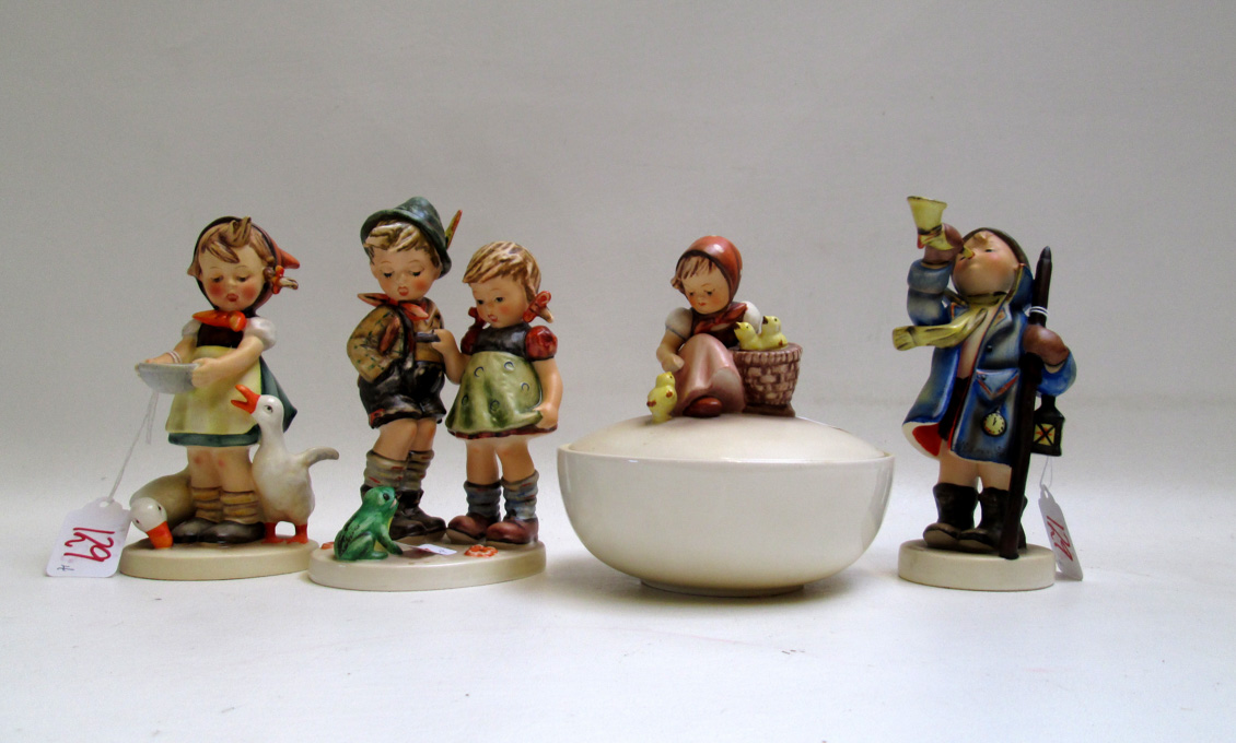 Appraisal: FOUR HUMMEL PORCELAINS TM- to TM- - figurines Timid Little