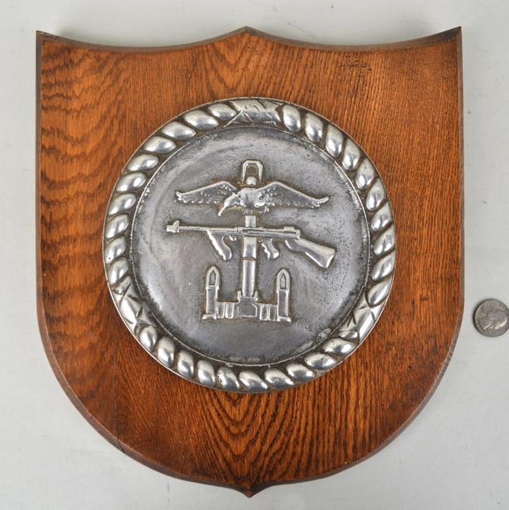 Appraisal: Polished Metal Ship's Badge HMS Phoenicia mounted on wooden shield