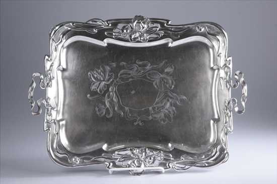 Appraisal: AUSTRIAN JUGENDSTIL SILVER TRAY early th century Rectangular form openwork