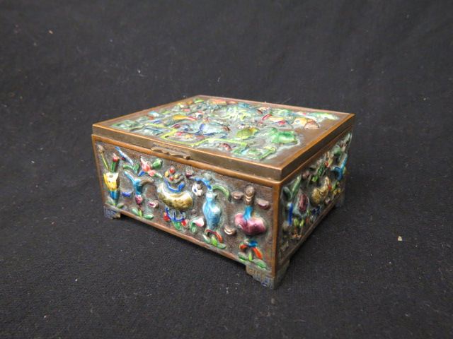 Appraisal: Chinese Peking Enamel Box raised objects flowers x circa