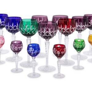 Appraisal: A Collection of Bohemian Colored Cut-to-Clear Glass Stemware comprising nine