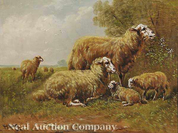 Appraisal: Henry Schouten Dutch - two oils on canvas Sheep signed