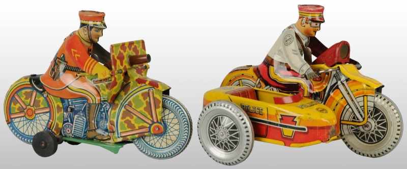 Appraisal: Lot of Tin Litho Marx Motorcycle Wind-Up Toys Description American