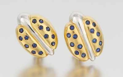 Appraisal: A Pair of Two Tone k Gold and Sapphire Earrings