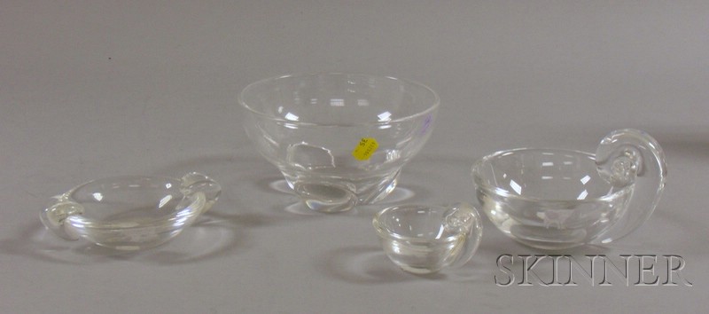 Appraisal: Three Steuben Colorless Glass Bowls and an Ashtray etched mark