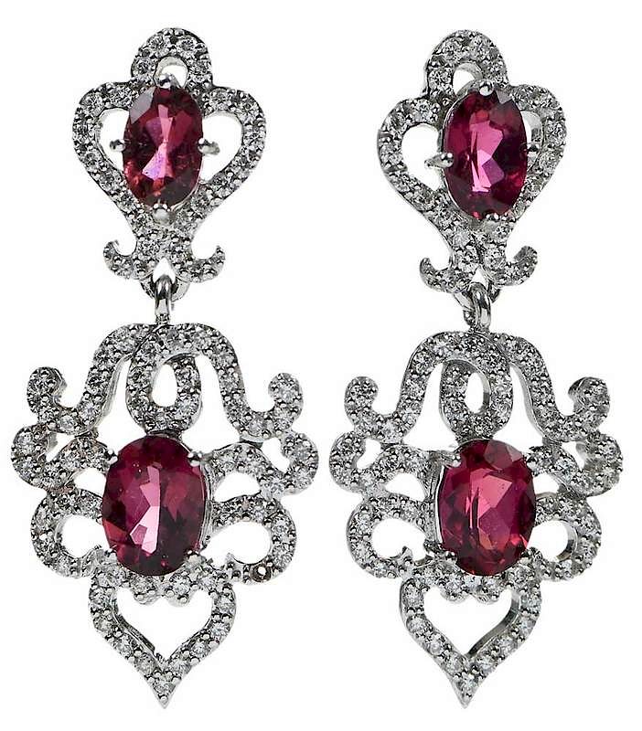 Appraisal: kt Diamond and Rubelite Earrings each with two round faceted