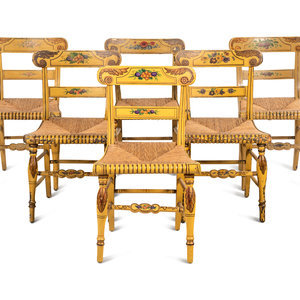 Appraisal: A Set of Six Painted Hitchcock Chairs th Century Height