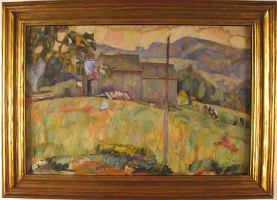 Appraisal: Abraham A Manievich Russian American - Farm in Mountainscape Oil