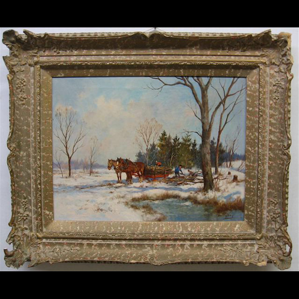 Appraisal: GATHERING FIREWOOD DORUS ARTS - CANADIAN OIL ON CANVAS Height