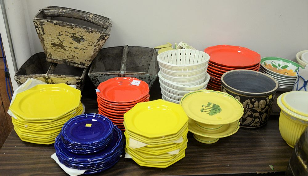 Appraisal: Large Table Lot to include red Baldelli salad plates red