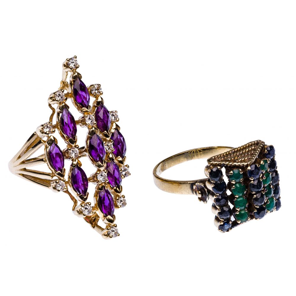 Appraisal: K YELLOW GOLD AND GEMSTONE RINGS rings including having marquise