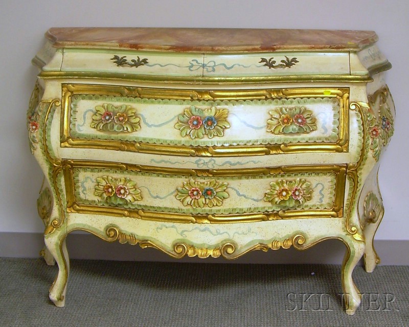 Appraisal: Italian Rococo-style Polychrome Paint Decorated Bombe Commode