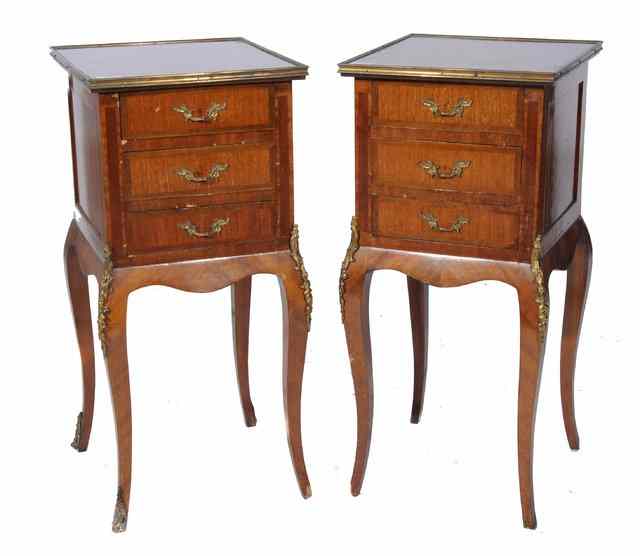 Appraisal: A PAIR OF FRENCH PARQUETRY INLAID GILT METAL MOUNTED BEDSIDE