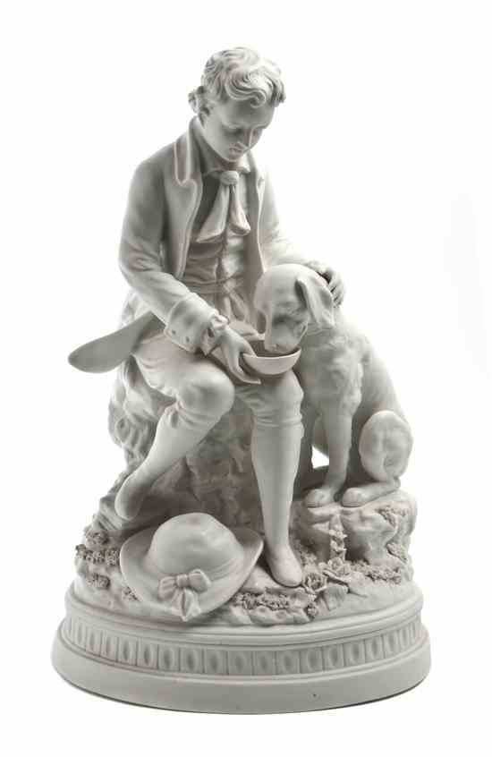 Appraisal: A Continental Bisque Porcelain Figural Group depicting a seated boy