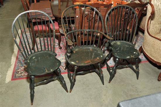 Appraisal: EIGHT WINDSOR STYLE CHAIRS Green painted chairs produced by The