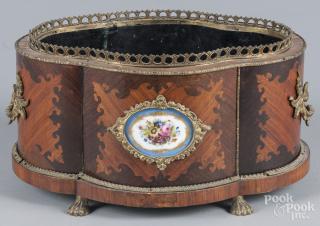 Appraisal: Mahogany veneer planter late th c with brass and porcelain