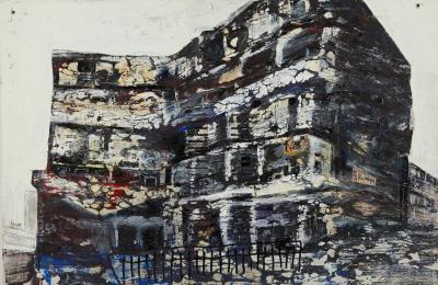 Appraisal: Matt Small born Townscapes a pair mixed media on metal