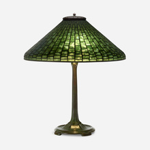 Appraisal: Tiffany Studios GEOMETRIC TABLE LAMP USA c leaded glass patinated