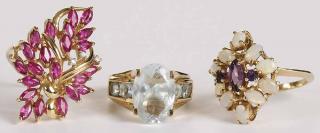 Appraisal: Group of kt Gemstone Rings lady's cocktail ring marquise and