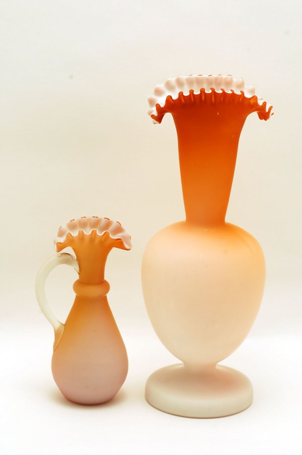 Appraisal: Two pieces of Victorian orange satin glass One vase of