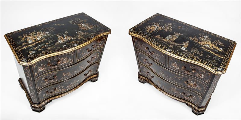 Appraisal: Pair of Continental Chinoiserie Decorated Ebonized and Parcel-Gilt Chest of