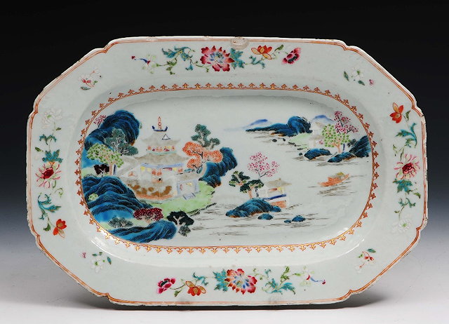 Appraisal: A Chinese famille verte small platter th Centurywith landscape scenes