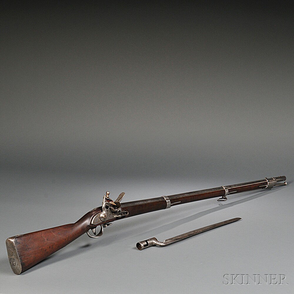 Appraisal: Model Flintlock Musket and Bayonet c walnut stock with a