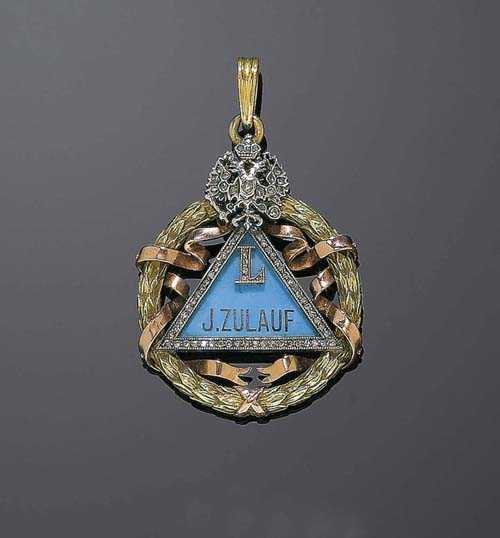 Appraisal: ENAMEL DIAMOND AND GOLD PENDANT St Petersburg ca Ros yellow