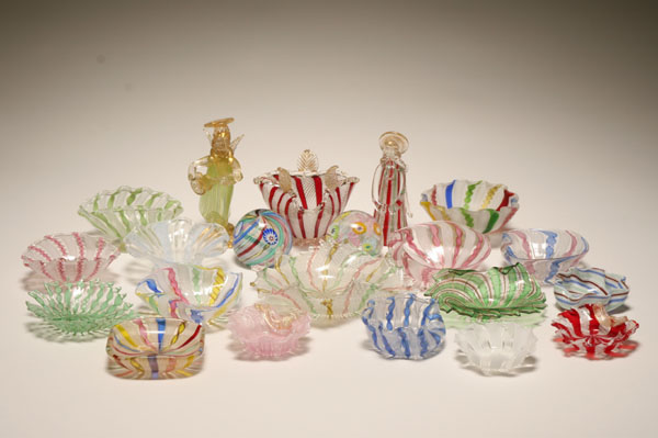 Appraisal: Twenty-one Murano latticino zanfirico and murrine art glass bowls paperweights