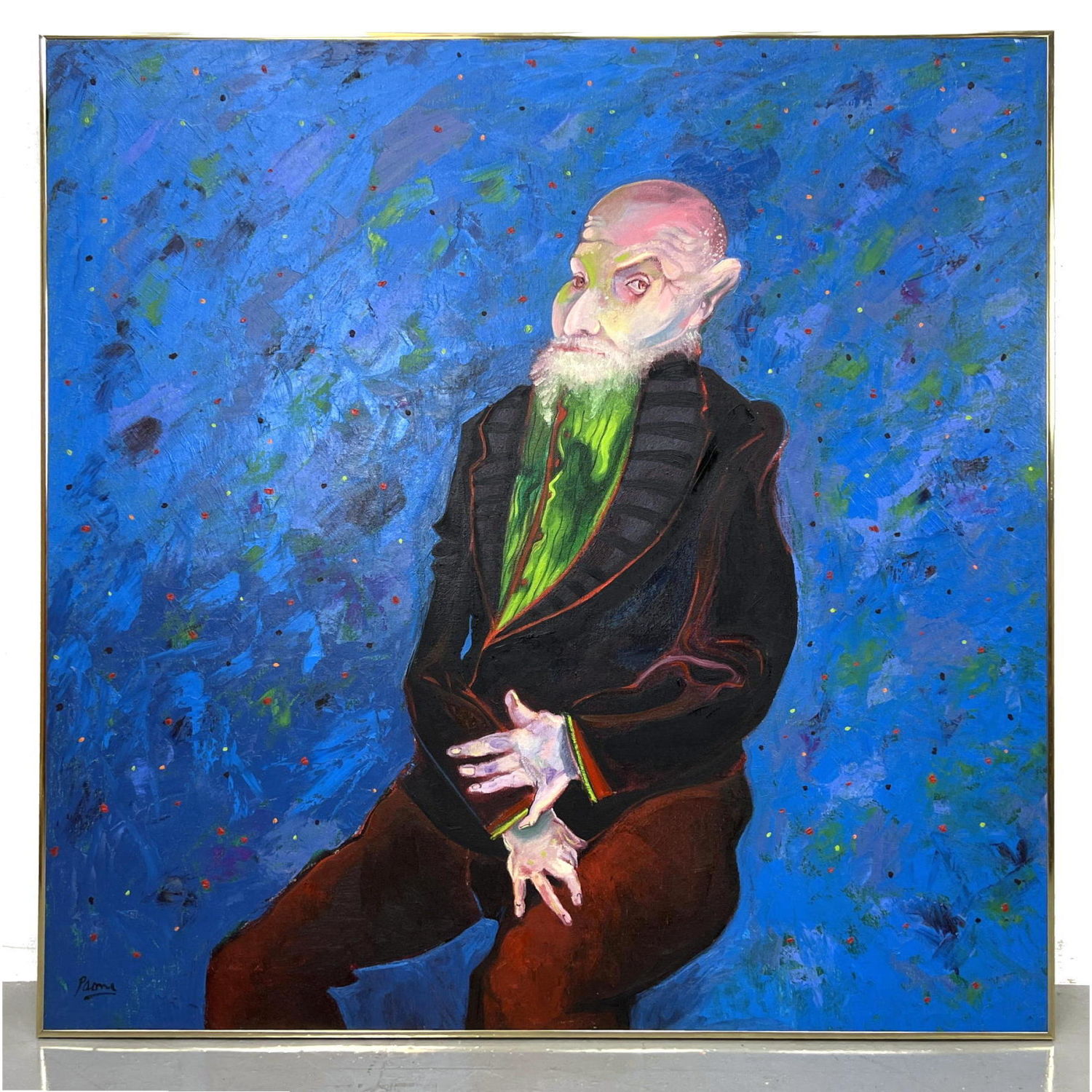 Appraisal: PETER PAONE Acrylic Portrait Painting Jew in the Stars Isaac