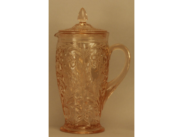 Appraisal: Nice original pink depression glass Rock Crystal lidded pouring pitcher