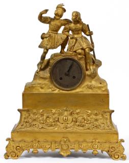 Appraisal: RESTORATION PERIOD GILT-BRONZE FIGURAL MANTLE CLOCK TH C H L