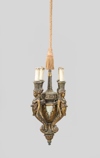 Appraisal: Italian Carved Wooden Figural Four-Light Chandelier first quarter th century